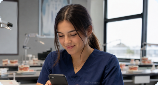 Dental student using the Teo app